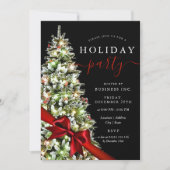 エレガントなクリスマスツリーボー 社内ホリデーパーティー 招待状 (正面)