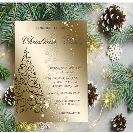 エレガントなクリスマスツリー、クリスマス・パーティ 招待状