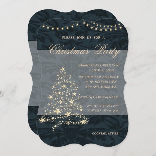 エレガントなクリスマスツリー,ダマスク,クリスマスパーティー 招待状 (正面/裏面)