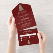 エレガントなクリスマスツリー ダークレッド クリスマス ウェディング オールインワン招待状 (貼ってはがせる)