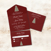 エレガントなクリスマスツリー ダークレッド クリスマス ウェディング オールインワン招待状