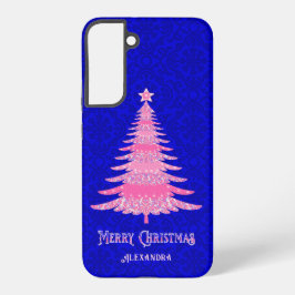 エレガントなクリスマスツリー ピンクのパーソナライズドスパークル SAMSUNG GALAXY S22+ケース
