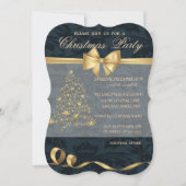 エレガントなクリスマスツリー、リボン、クリスマスパーティー 招待状 (正面)