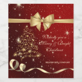 エレガントなクリスマスツリー、リボン、赤 会社のパーティー ワインラベル (シングルラベル)