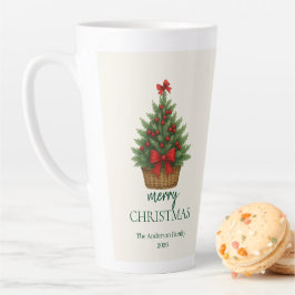 エレガントなクリスマスツリー – 赤いリボン カフェラテマグ