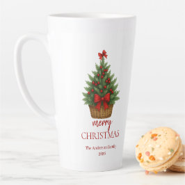 エレガントなクリスマスツリー - 赤いリボン カフェラテマグ