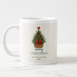 エレガントなクリスマスツリー - 赤いリボン ジャンボコーヒーマグカップ