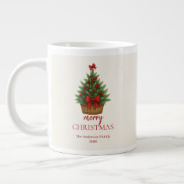 エレガントなクリスマスツリー - 赤いリボン ジャンボコーヒーマグカップ