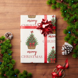 エレガントなクリスマスツリー - 赤いリボン ラッピングペーパー