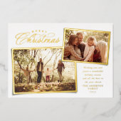エレガントなクリスマスツーショット写真 ゴールド ホワイト 箔シーズンカード (正面)