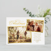 エレガントなクリスマスツーショット写真 ゴールド ホワイト 箔シーズンカード (立ち正面)