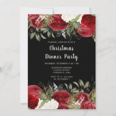 エレガントなクリスマスディナーパーティー 赤い花 招待状 (正面)