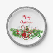 エレガントなクリスマスパーティーのグリーンとグリッター ペーパープレート (正面)