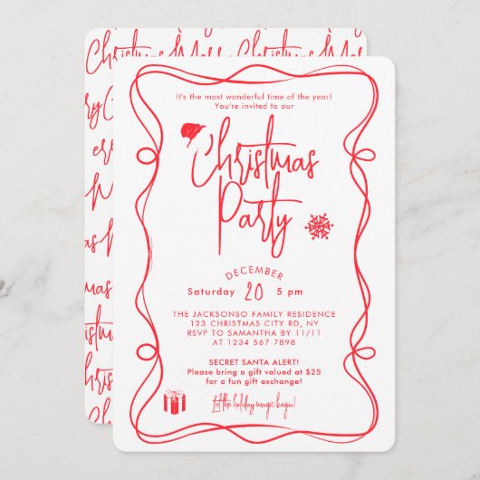 エレガントなクリスマスパーティーの招待状 シーズンカード (正面/裏面)