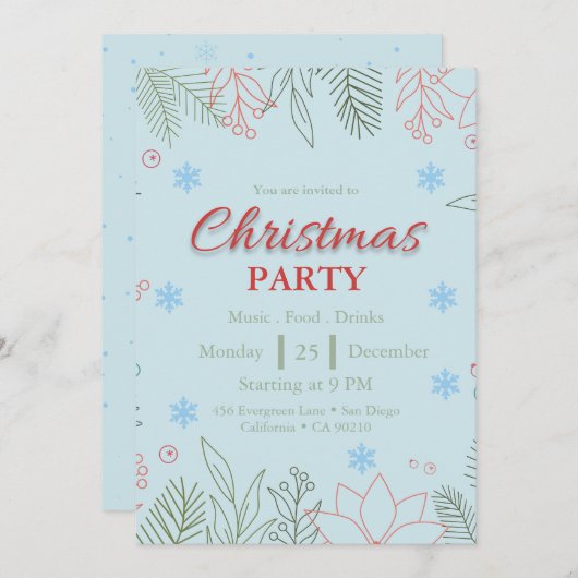 エレガントなクリスマスパーティーの招待状 シーズンカード (正面/裏面)