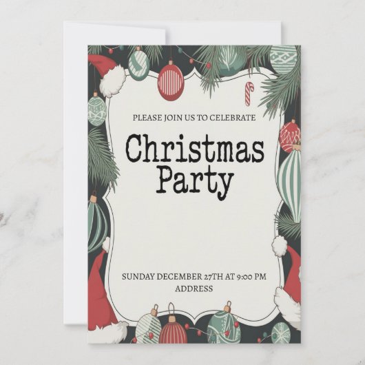 エレガントなクリスマスパーティーの招待状 シーズンカード (正面)