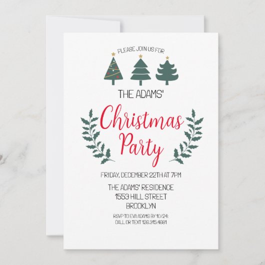 エレガントなクリスマスパーティーの招待状 招待状 (正面)