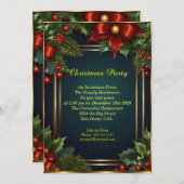 エレガントなクリスマスパーティーの飾り 赤い ホリデー 招待状 (正面/裏面)