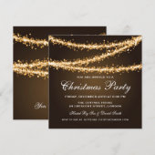 エレガントなクリスマスパーティー ゴールドストリングライト 招待状 (正面/裏面)