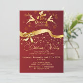 エレガントなクリスマスパーティー ブラック ゴールド レッド グリッター 招待状 (スタンド正面)