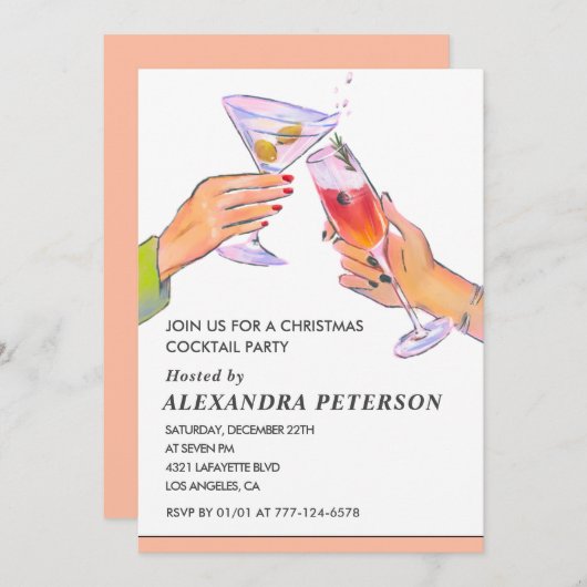 エレガントなクリスマスパーティー 招待状 (正面/裏面)