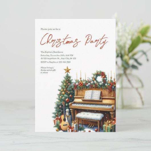 エレガントなクリスマスピアノパーティーの招待状 招待状 (スタンド正面)