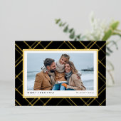 エレガントなクリスマスプレイドブラックゴールド ワンフォト 箔シーズンカード (立ち正面)