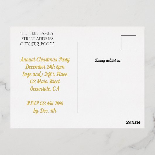 エレガントなクリスマスプレゼント ネイティビティ ゴールド クリスマスパーティー招待状 箔シーズンポストカード (裏面)