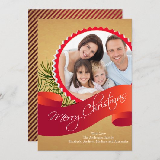 エレガントなクリスマスホリデー写真カード シーズンカード (正面/裏面)