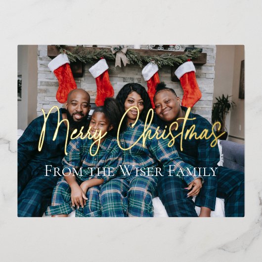 エレガントなクリスマスホリデー家族グループ写真 箔シーズンポストカード (正面)