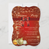 エレガントなクリスマスボールとリボンのコーポレートパーティー 招待状 (正面)