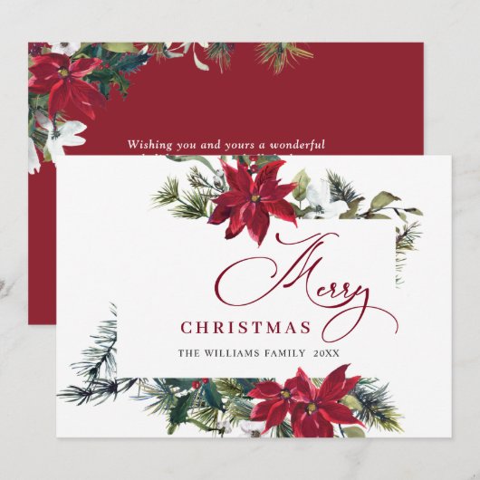 エレガントなクリスマスミストレットのポインセチアの挨拶 シーズンカード (正面/裏面)