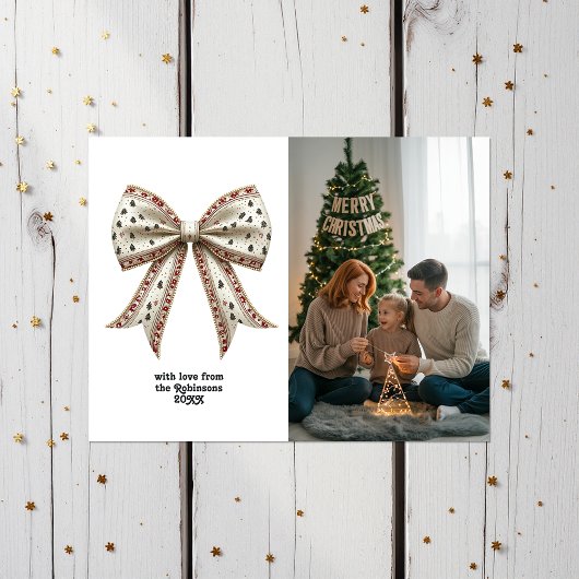 エレガントなクリスマスリボン　クリスマスホリデー シーズンポストカード