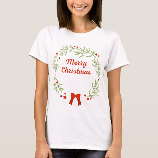 エレガントなクリスマスリースと星 Tシャツ (正面)