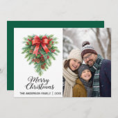 エレガントなクリスマスリースのホリデー シーズンカード (正面/裏面)