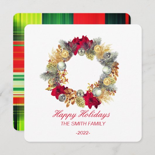 エレガントなクリスマスリース シーズンカード (正面/裏面)