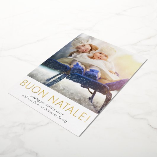 エレガントなクリスマス家族写真ゴールド 箔シーズンカード (回転した状態)