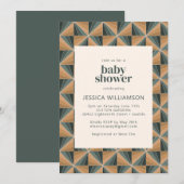 エレガントなクリスマス幾何学グリーンベイビーシャワー 招待状 (正面/裏面)