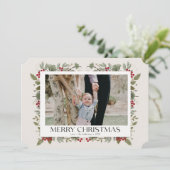 エレガントなクリスマス ウィンター ボタニカル ベージュ 1 枚の写真 シーズンカード (スタンド正面)