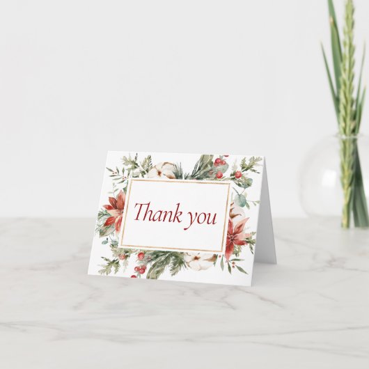 エレガントなクリスマス ウィンター レッド ゴールド ブライダルシャワー サンキューカード (正面)