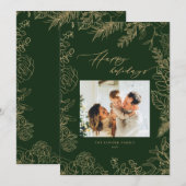 エレガントなクリスマス グリーン&ゴールド フォト ホリデーカード シーズンカード (正面/裏面)