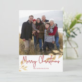 エレガントなクリスマス ゴールドリーフ | ホリデー フォト シーズンカード (スタンド正面)