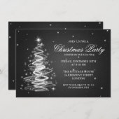 エレガントなクリスマス・パーティのきらめくな木の黒 招待状 (正面/裏面)