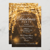 エレガントなクリスマス・パーティのひもは金ゴールドをつけます 招待状 (正面/裏面)
