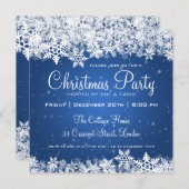 エレガントなクリスマス・パーティの雪片2の青 招待状 (正面/裏面)