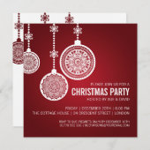 エレガントなクリスマス パーティー オーナメント 赤 招待状 (正面/裏面)