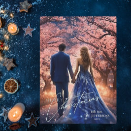 エレガントなクリスマス　ブルー　ピンク　フラワーフォト シーズンカード