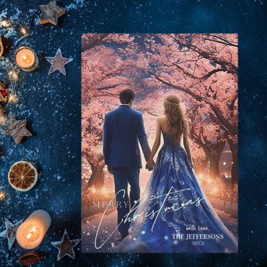 エレガントなクリスマス　ブルー　ピンク　フラワーフォト シーズンカード