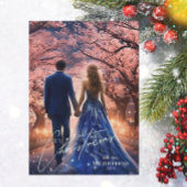 エレガントなクリスマス　ブルー　ピンク　フラワーフォト シーズンカード