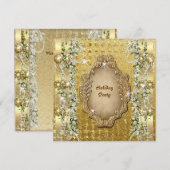 エレガントなクリスマス「ホリデーパーティー」ゴールドカスタム 招待状 (正面/裏面)